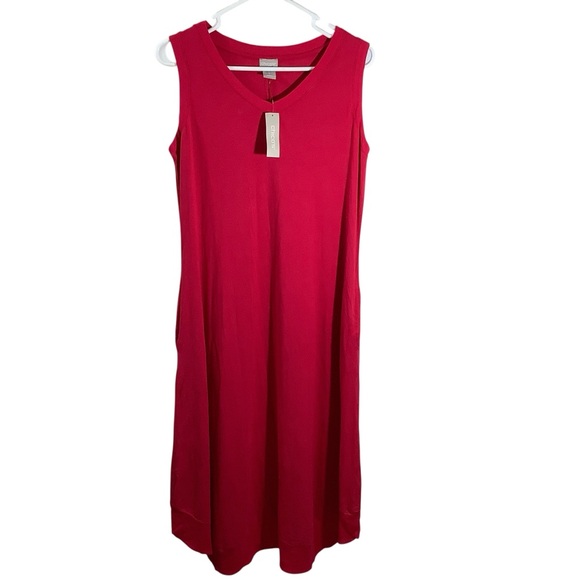 Chico's Dresses & Skirts - Chico's V-Neck Rib Trim Midi Dress In Maraschino Cherry